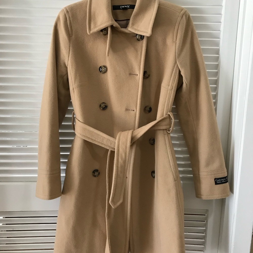 DKNY Camel Double-Breasted Trench Coat